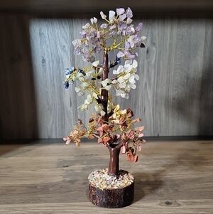 Vintage Stone & Wire Tree Gemstones 7 Chakra Crystal Home Decor Boho Earthy